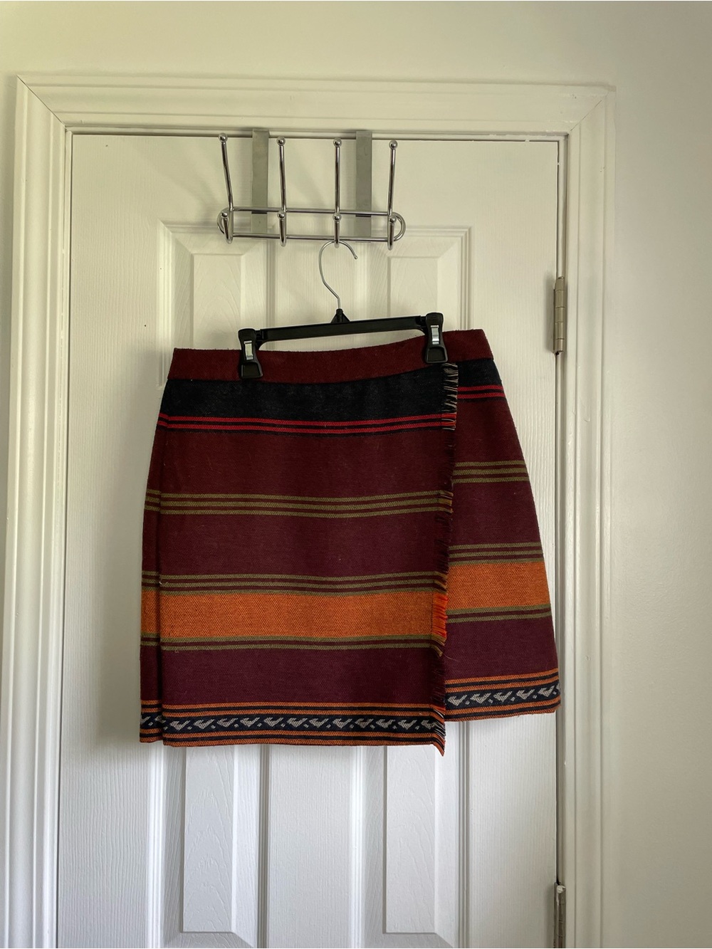 LOFT Burgundy Striped Mini Skirt with Orange Accent